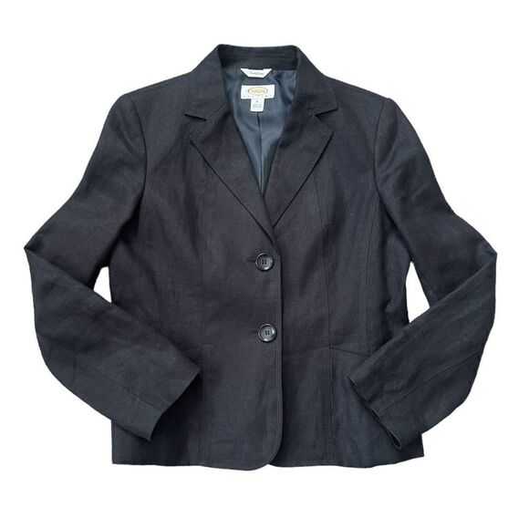 Talbots Petites Black 100% Linen Single Breasted Blazer Size 6 - Picture 1 of 10